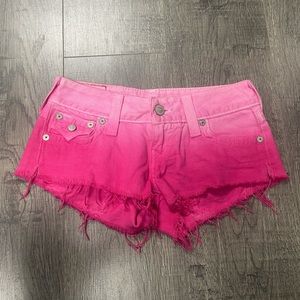 Pink ombré True Religion denim shorts
